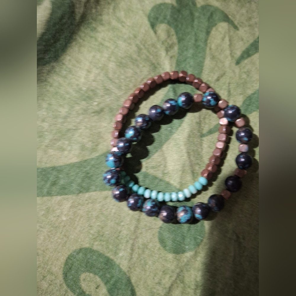 Beaded Bracelet Set in Blue and Brown